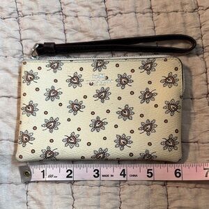 Coach Cream and Brown Pattern Wristlet